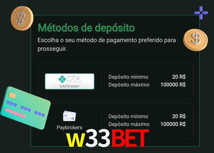 O cassino w33bet oferece uma grande variedade de métodos de pagamento